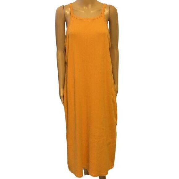 Old Navy Dresses & Skirts - Old Navy Orange Sleeveless Ribbed Tank Midi Dress Plus 2X Split Side Coastal Sun